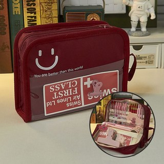 森系超大筆袋 容量ins初高中簡約豎版站立高顏值收納袋文具盒, 開口摺疊-酒紅色, 1個