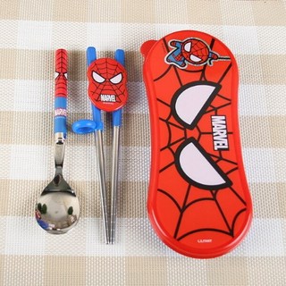 里和 韓國 lilfant 漫威 304不鏽鋼兒童學習筷餐具組 (鋼鐵人/蜘蛛人/美國隊長), 1個, S型盒3件組 蜘蛛人, 藍色, S型盒3件組 蜘蛛人