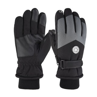 滑雪手套 男女秋冬季防風防潑水戶外騎行摩托車加絨加厚保暖手套, 3D彎指黑灰(男款)