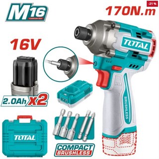 TOTAL M16鋰離子衝擊起子機 170N.m 16V 2.0Ah x2 無刷, 1箱