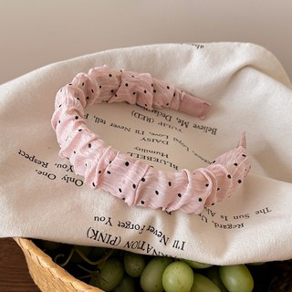 甜美粉色系波點褶皺寬邊髮箍女洗臉壓發防滑頭箍少女心發捆髮飾, 1個, 褶皺款:褶皺款