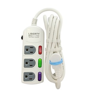 LIBERTY 延長線插座，獨立開關，3孔，15A/1650W, 白色, 1個, 2.7m(9米)