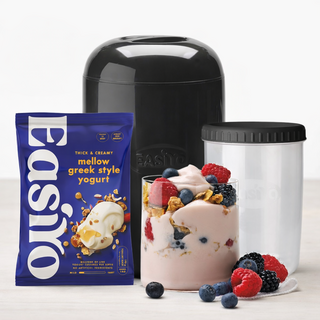 이지요 첫구매세트 집에서 만드는 꾸덕한 그릭 달콤한 디저트 요거트 1kg 스타터 전기 없이 밤새 완성 제조기, 메이커+꾸덕한 무가당 플레인 그릭요거트 1kg