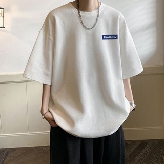 華夫格重磅短袖T恤 男女同款寬鬆大碼五分袖上衣, 黑色-十字【重磅華夫格短袖】,M 建議110斤內