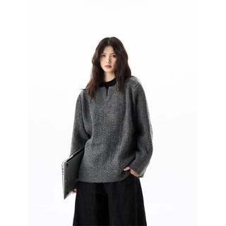 美式複古麻花毛衣情侶款男女潮牌慵懶高級感亨利領寬鬆套頭針織衫