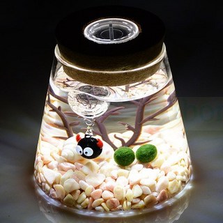 雨林薰舍 微景觀生態瓶(含燈) 水晶燈 消磁碗 擴香燈 綠藻球生態瓶 創意diy水培植物生態瓶 花瓶 室內綠植擺件, 1個, 空瓶+白燈