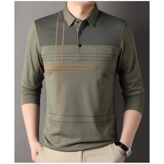 AT 棉質長袖POLO衫 男款 舒適透氣條紋設計, bf8-黃綠,3XL