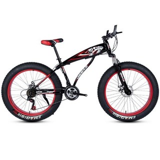 4.0吋大輪胎雪地山地自行車：超寬越野公路車，成人男女中學生通用, 黑紅,20寸7速, 1個