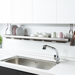 윤쓰공간 프리미엄 스텐 304 슬라이드 상부장 부착식 식기건조대 1200, 프리미엄부착식1200