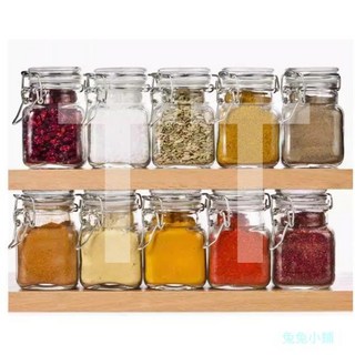 【特價四件套】mini小號玻璃密封罐家用DIY果醬瓶泡酒瓶儲物罐調料茶葉罐100ml卡扣瓶, 100mL方形卡扣特價四件套,透明, 1個