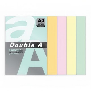 Double A 達伯埃 A4彩色影印紙 80gsm 淺黃/淺藍/淺橘/淺粉紅/淺綠 共5色500張, A4, 1包