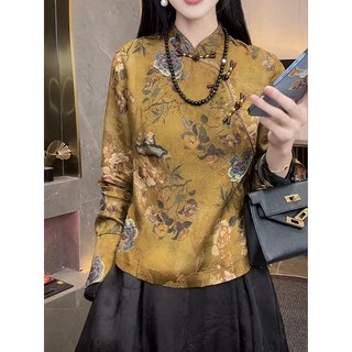 新中式國風提花襯衫 改良旗袍立領盤扣唐裝小衫上衣