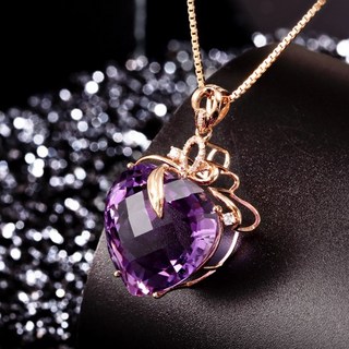 心形紫水晶吊墜項鍊 18K金蝴蝶結設計 生日禮物