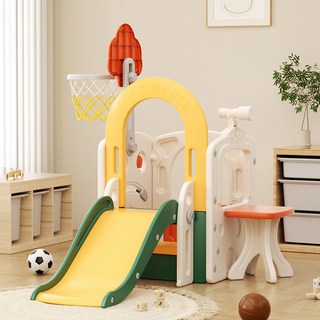 多功能兒童滑梯組閤：室內外家用遊樂場，含滑梯、籃球架、足球門、望遠鏡及遊戲桌板，穩固安全, 1個, 童趣空間滑梯