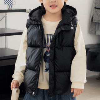 [엘비안] 글로시 후드 키즈 패딩조끼 아동 남여공용