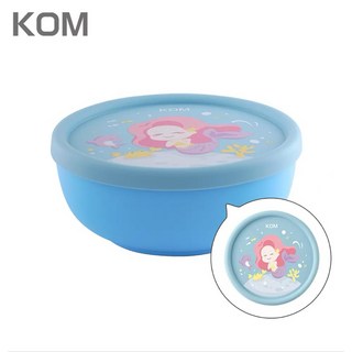 KOM 最新版三色碗 不鏽鋼餐碗 矽膠碗 耐高溫 附碗蓋湯匙 幼稚園餐碗 副食品碗 幼兒園餐碗, 1個, 最新款】矽膠蓋隔熱碗→美人魚（附湯匙