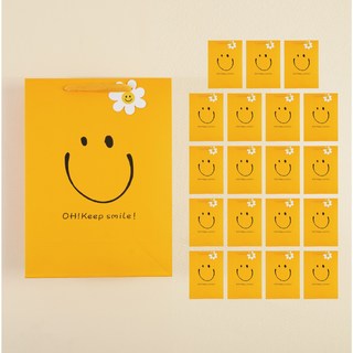 스마일 종이 선물 어린이집 답례품 쇼핑백(데이지 행택 포함), 20개, 데이지행택 포함