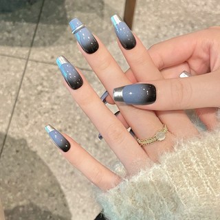 純手工 穿戴甲 指甲貼片 雙色漸變金屬顯白美甲, 1個, 雙色漸變【送工具包】,XS