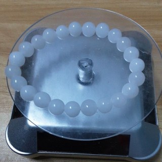 8mm羊脂白玉圓珠手串，天然玉石手鍊，簡約彈性手環，女款飾品