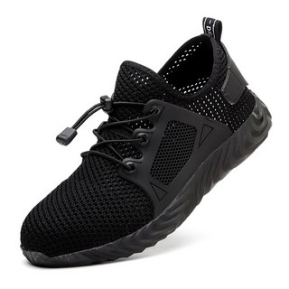 透氣防砸防刺安全鞋 鋼頭防護鞋 耐磨防滑工作鞋 輕便安全鞋, 黑色, 1個