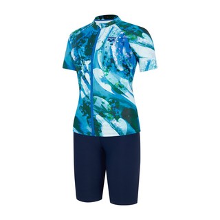 아레나 여성 일반 아쿠아로빅 집업반팔+4부반신 슈트 세트 수영복(판타지)(A4FL1LS04)NVY 수영복, 90, NVY