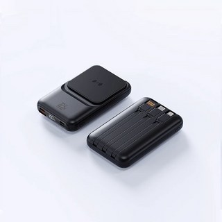 보조배터리 초고속 충전 PD22.5W 무선 마그네틱 대용량 내장 Lightning Type-C 충전 케이블 전력 디지털 표시, 차분한 블랙