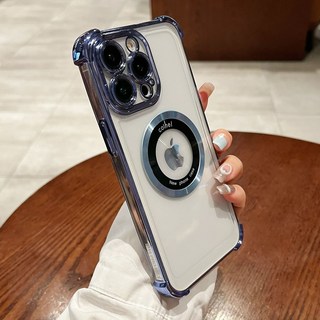 適用果粉15四角氣囊防摔雙圈磁吸電鍍手機殼iphone14全包16