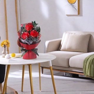 生日禮物新款玫瑰花永生花帶燈成品畢業禮物聖誕禮物送女生女友創意浪漫永久花束, 單束紅花3朵無罩