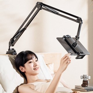 뷰씨 침대 태블릿 핸드폰 아이패드 흔들림 없는 고정형 자바라 거치대, 블랙, 1개