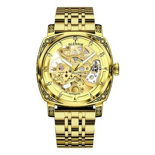 GLENAW 남성용 골드 야광 자동 기계식 손목시계 방수 할로우 아웃 오리지널 남성용 시계 럭셔리 브랜드