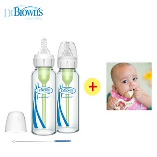 닥터브라운 내로우넥 옵션스 플러스 유리젖병 (기린치아발육기 드림), 2개, 250ml, 투명
