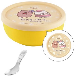 KOM 316不鏽鋼 兒童隔熱碗 附湯匙 角落生物 矽膠蓋 磨砂 不鏽鋼碗 雙層隔熱碗 幼兒園碗 兒童碗 三色碗 王樣, F, F, 1個