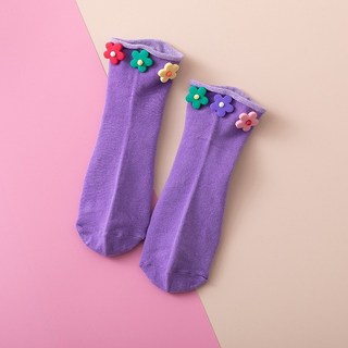 襪子 B02688 韓國襪 泫雅風小花襪子ins學生 立體糖果色小花 甜美 捲邊 女短襪 中筒襪