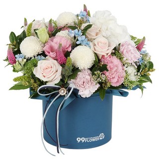 99플라워 (당일수령) 아름다운 혼합 꽃상자 [ST-B328] - 전국꽃배달 장미 로즈데이 생일 꽃선물 당일배송 꽃바구니 꽃상자, 혼합색상, 1개