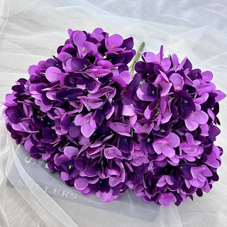 5頭石榴繡球花手工仿真花裝飾花材，客廳擺件花藝，仿真永生乾燥花，居家裝飾拍照道具, 深紫色