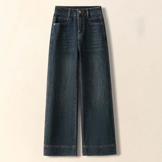 여성용 캐주얼 와이드 데님 팬츠 대포켓 장식 여유로운 착용감 탄력 있는 빅사이즈 빈티지워싱 하이웨스트 롱 일자 한 오버핏 청바지