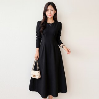 프롬코 여성 겨울 가벼운 기모 핀턱 맥시 롱 원피스 FRC246