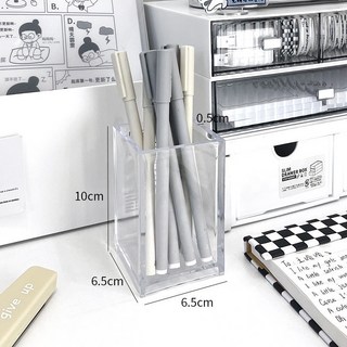 透明壓克力筆筒 收納盒 ins風 方形筆筒 筆桶 化妝刷筒 整理盒 化妝品收納 桌上收納, 1個, 一个, 一个