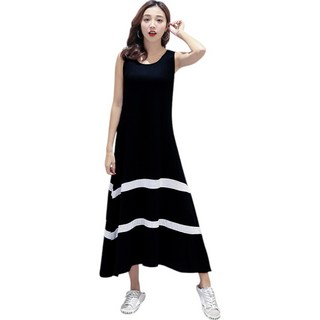 莫代爾無袖背心大擺連身裙, 黑色