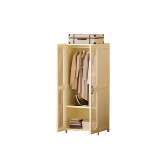 塑藤櫃門衣櫥 加粗掛衣桿 多層收納區, 橢圓塑藤二門衣櫃-奶白色【租房必備】