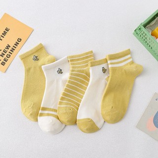 [5개1세트] 뷰티 여성용 봄여름 옐로우 바나나 포인트 단목 양말세트