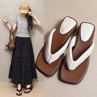 厚底增高坡跟夾腳涼拖鞋 女款外穿人字拖 配裙子沙灘涼鞋, 黑色,40