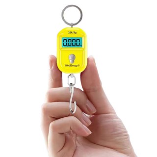 WEI HENG 초미니 손저울 키링 손저울 낚시 여행 무게측정 휴대용 손저울 최대 25kg, 옐로우, 1개