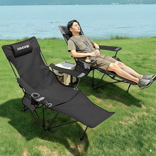 COUCAMP 접이식 캠핑의자 편안한 등받이 조절 캠핑 의자 튼튼한 눕는 의자, 1개, 검정색