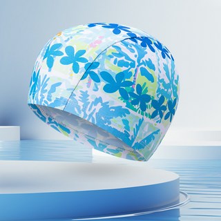 卡通印花彈力泳帽，兒童舒適佈帽，寶寶游泳必備，女童小學生游泳館裝備，特價秒殺優惠, 1個, 泳帽-海洋藍