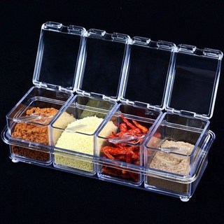 不鏽鋼方形調味盒 多格廚房商用配料盒 豬油盆果醬盆 2024新款調料罐 透明調味盒四格配料套裝, 1個, 2024新款【調料盒兩套】