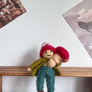 臺灣*出貨 尼泊爾手工羊毛氈小掛件花精靈/獨角仙女孩包包掛件包掛飾鑰匙扣, 1個, 蘑菇人（送掛扣）