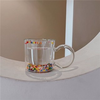 ins可愛玻璃杯 流動愛心啵啵杯 雙層杯水杯創意禮物杯子, 透明把手, 1個