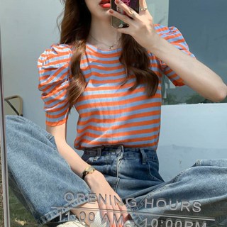 해피유통 여성 블랙 화이트 스트라이프 풀팔 니트wbr