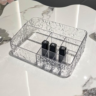 多層可叠加 大容量桌面抽屜式收納箱, 水波紋透明色分格收納盒, 1個